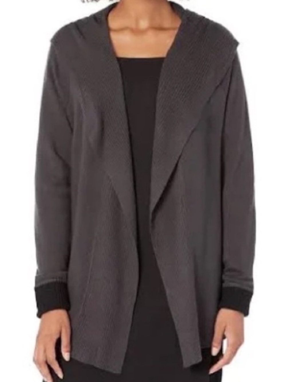 Splendid XSmall Sweater Cardigan Open Hooded Rib Trim Cashmere blend grey NWT